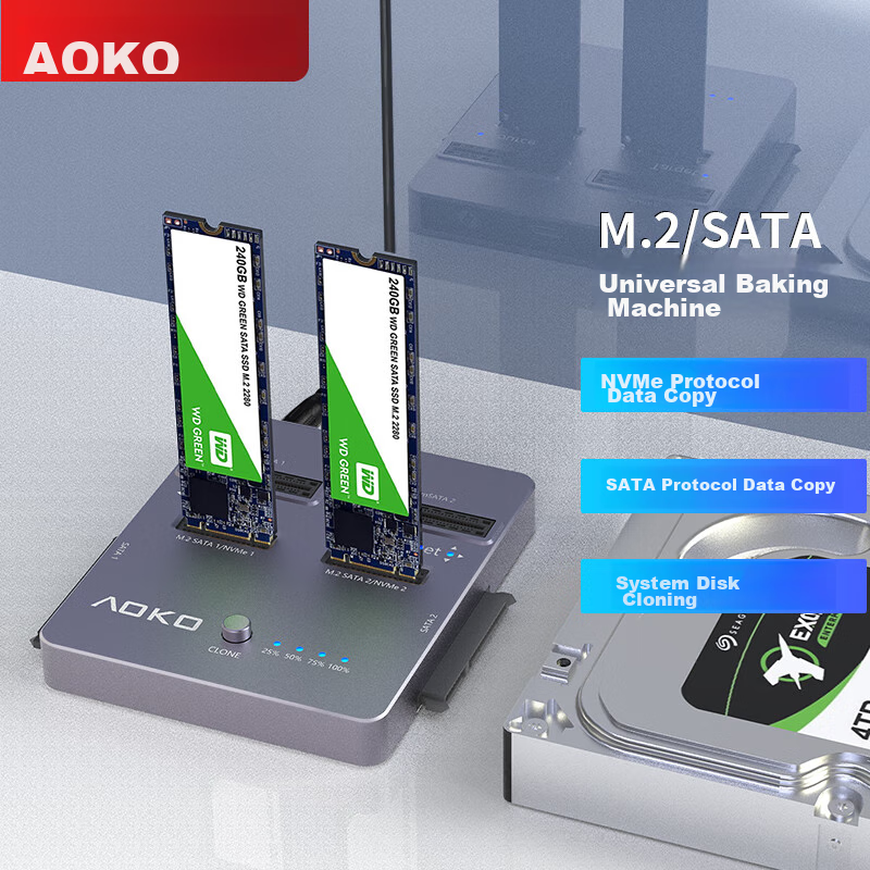AOKO DA28GR, клонер SSD NVMe/SATA, M.2, док-станция для клонирования жестких дисков, 2 отсека, USB 3.2 Gen 2