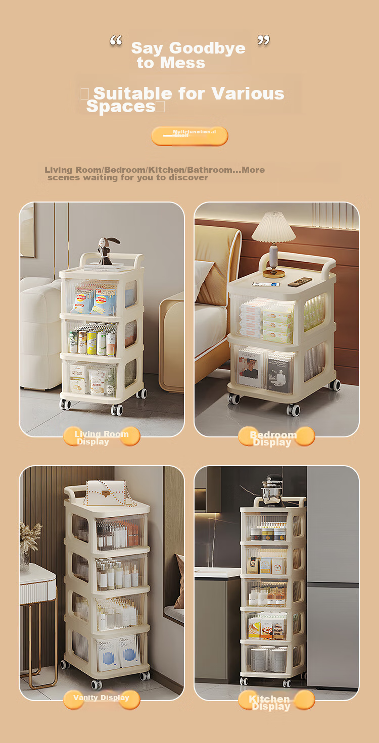 Leshengtu Snack Cart Storage Rack, Living Room Organizer Shelf, Bedside Storage Cabinet, Cosmetic Storage Shelf LC93 11