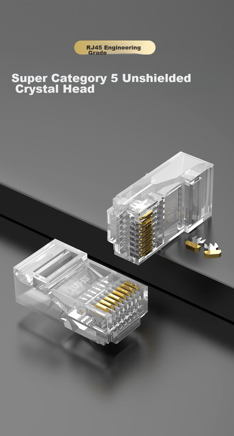 Cat5e Ethernet Cable Connectors, RJ45 Network Ports for Computers, 8P8C Gold-Plated Network Crystal Heads, 100 Pieces/box SK-RJ513 1