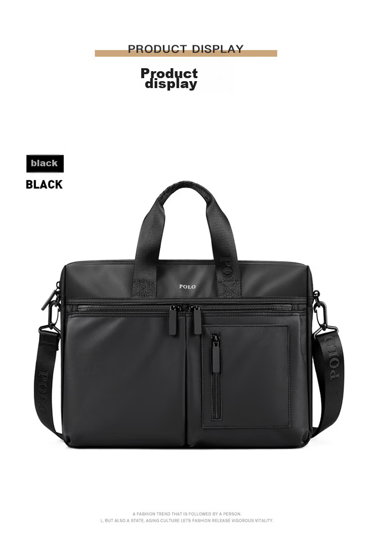 POLO Briefcase, Men's Casual Business Bag, 15-Inch Laptop Bag, Office Handbag for Men, Shoulder Crossbody Bag 17