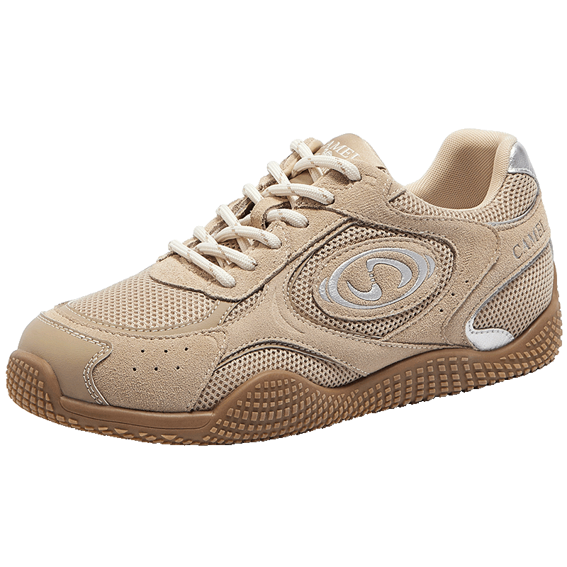 CAMEL Crescent Training Shoes for Women, Versatile Sports Sneakers, Mesh Retro Casual Shoes L25S577059 Apricot/silver 36