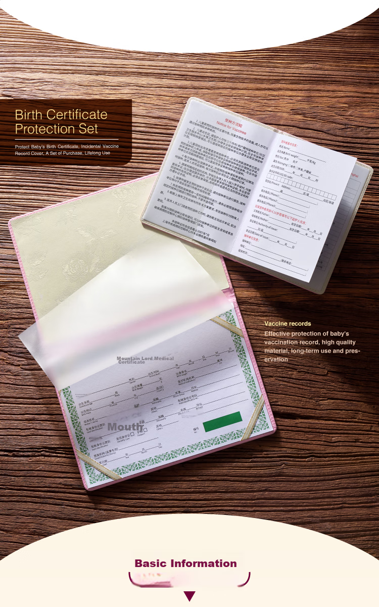 DSB Birth Certificate Protective Cover + Vaccination Record Book Cover, Baby Medical Document Outer Case (Set of 2), Thickened, Gold Color 11
