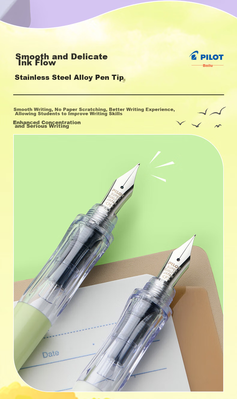PILOT Calligraphy Fountain Pen for Elementary School Students Grades 3-6, Replaceable Ink Cartridge, Calligraphy Practice Pen, Stationery Gift Box Set, F Nib Milk Tea Color 6