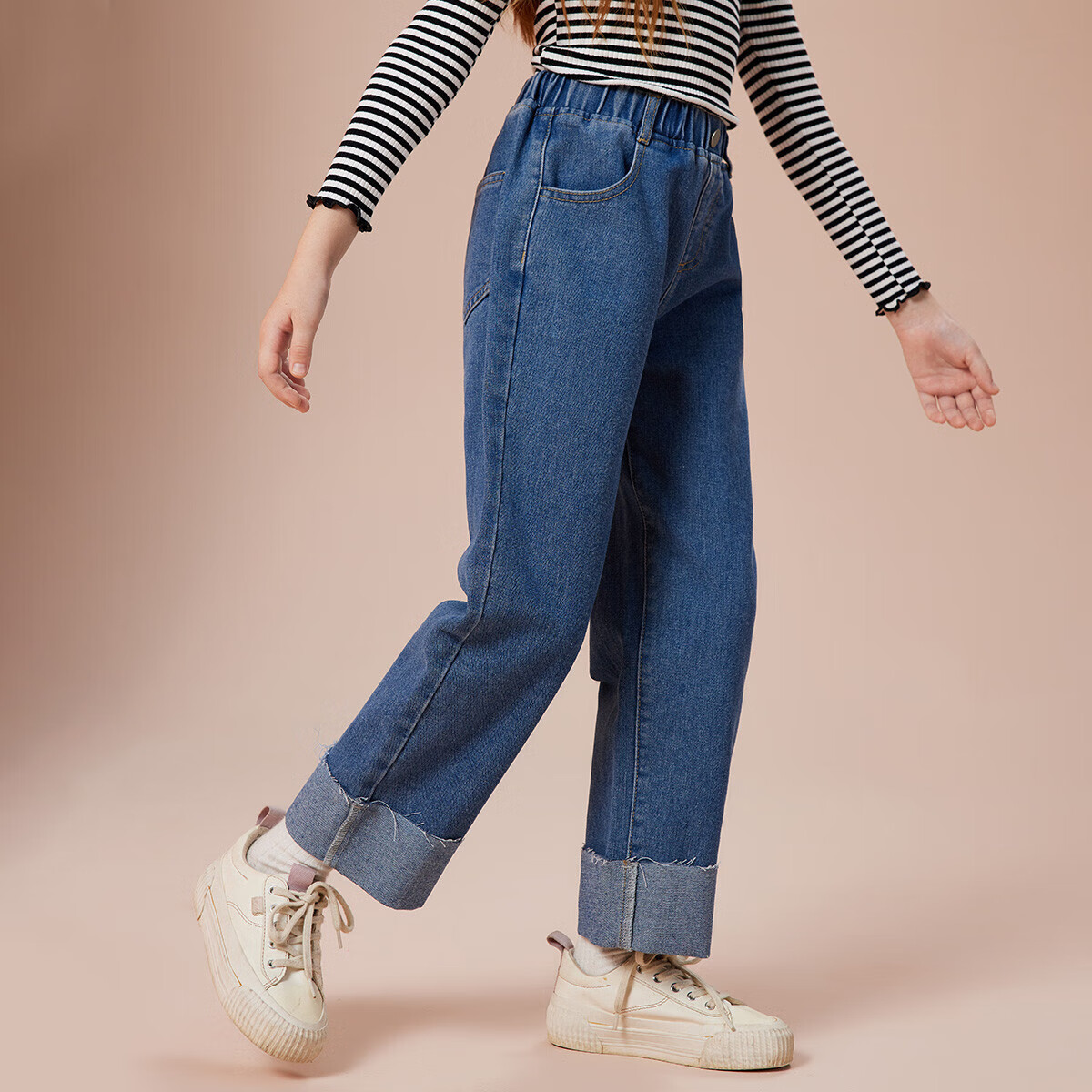 ASK JUNIOR Children's Clothing Girls' Autumn Straight-Leg Pants Fashionable Jeans Youth Parent-Child Casual Pants Blue