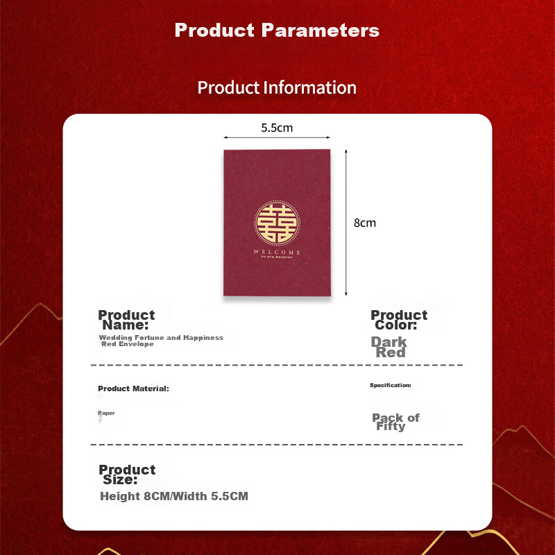 Dipuer Small Red Packet Wedding Mini Door-Blocking "Xi" Character Lucky Money Envelope for Engagement, 50 Pieces