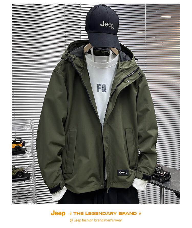 JEEP Men's Jacket, Spring And Autumn Casual Loose Windbreaker Workwear Clothing, Black, 3XL 8