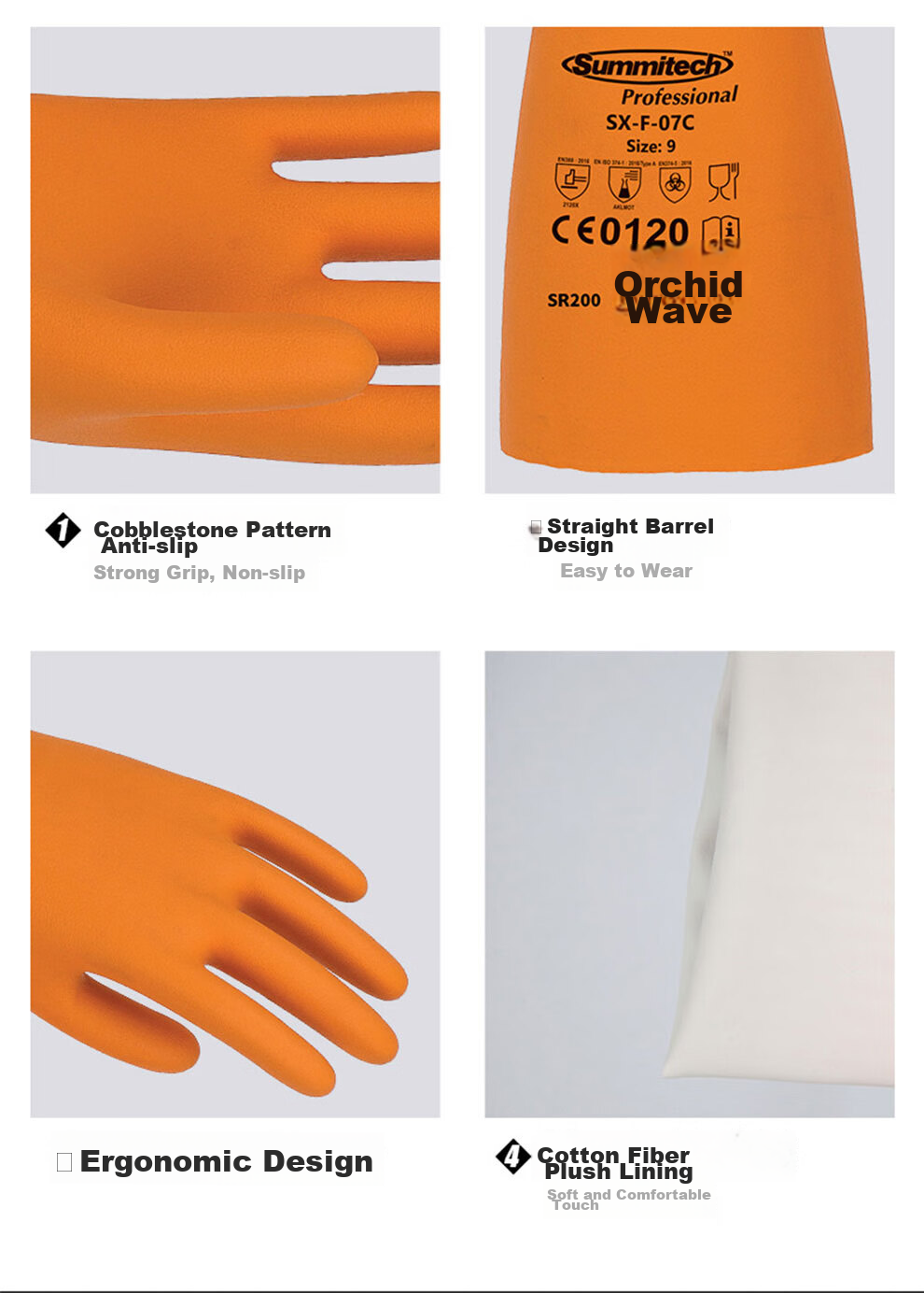 LANON SR242 Imported Natural Rubber Acid And Alkali Resistant Industrial Gloves, Chemical Protective Work Gloves, Laboratory Extended Version, 42cm, Size L 12