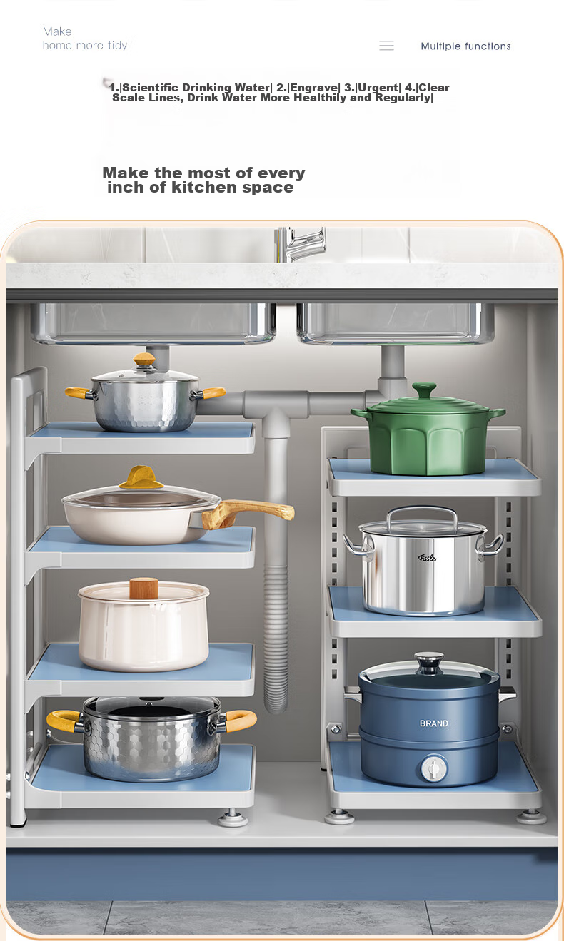 Shuaishi Kitchen Storage Rack, Pot Organizer, Multi-Layer Pot Shelf for Under-Sink Storage And Cabinet Use, 4-Tier White 7