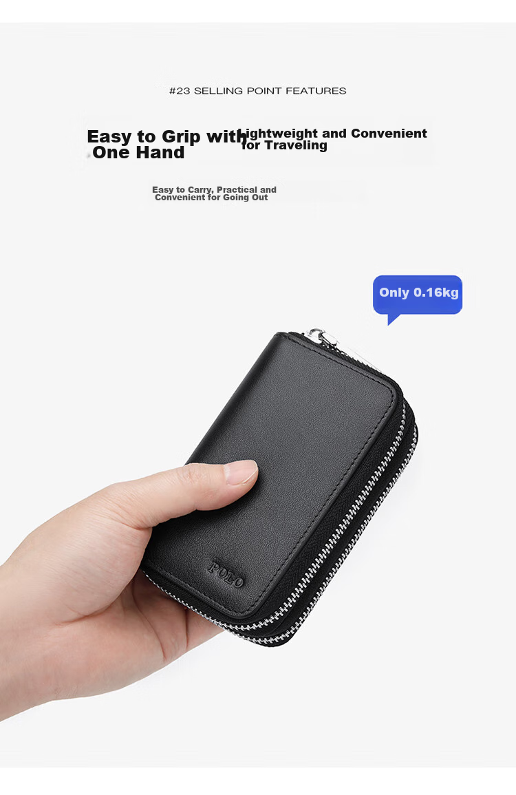 POLO Leather Key Case for Men, Top-Grain Cowhide Card Holder, Multifunctional Storage Pouch, Scratch-Resistant Key Ring, Birthday Gift for Boyfriend 5