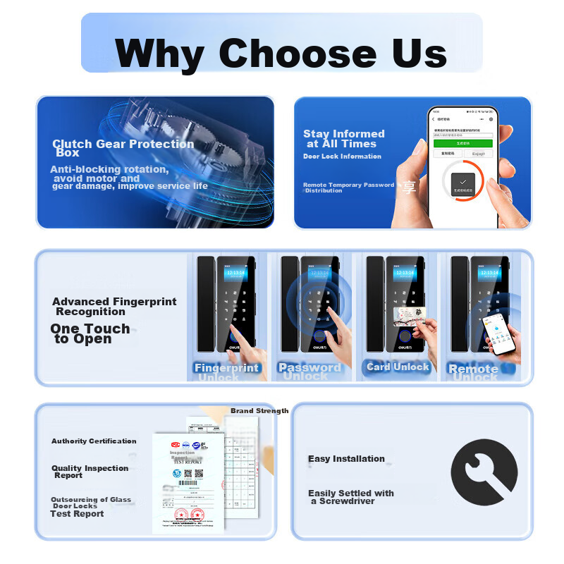 Deli Glass Door Lock, Smart Door Lock with Password, Office Fingerprint Lock, Intelligent Lock, Access Control Lock, Attendance Lock, Mini-Program Management AL100 (Frameless Glass Doors)