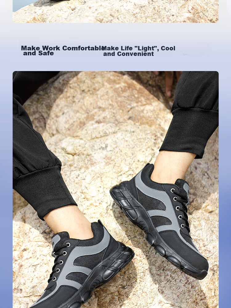 Dinggu Safety Shoes for Men with Steel Toe, Anti-Smashing, Anti-Puncture, Construction Site Work Boots with Steel Plate, Soft Sole, Wear-Resistant 1067 Heihui40 22