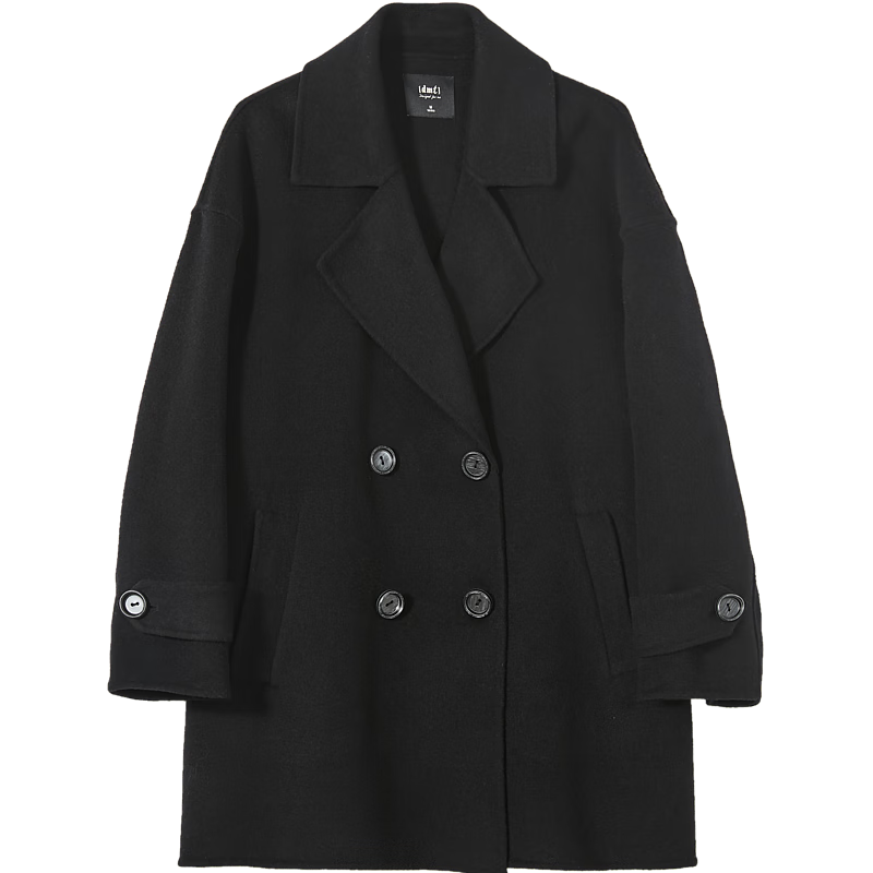 DME Winter New Double-Breasted Handmade Shearling Double-Faced Wool Coat for Women Mid-Length Black XL