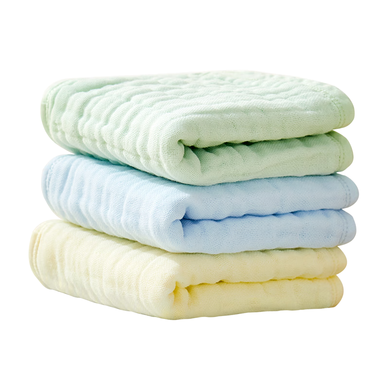 PurCotton Baby Drool Bib, Children's Washable Gauze Face Towel, Gift Box Set of 3, Yellow Blue Green, 25×50cm