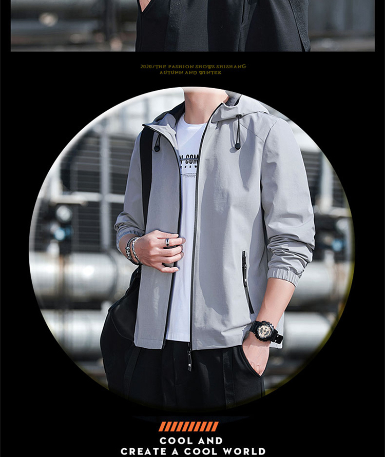 TUCANO Men's Jacket, Spring And Autumn Season, Trendy Loose-Fitting Hooded Simple Versatile Windproof Casual Outerwear for Me 10