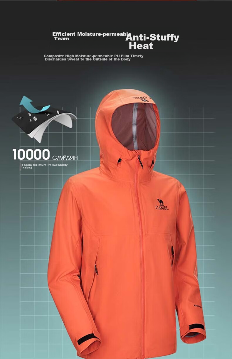 CAMEL Single-Layer Hard Shell Waterproof Jacket for Men And Women, A14BAEO189, Daishan Blue, XXXL 10