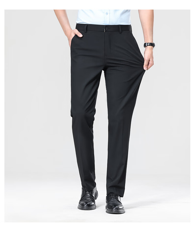 ROMON Tencel Men's Wrinkle-Resistant Non-Iron Business Dress Pants Casual Elastic Straight-Leg Trousers for Dad 11