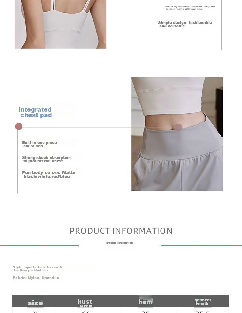 Ziyouxi Sports Bra for Women, Running Anti-Shock Fitness Vest, Thin Shoulder Straps Pilates Training One-Piece Bra Camisole 3