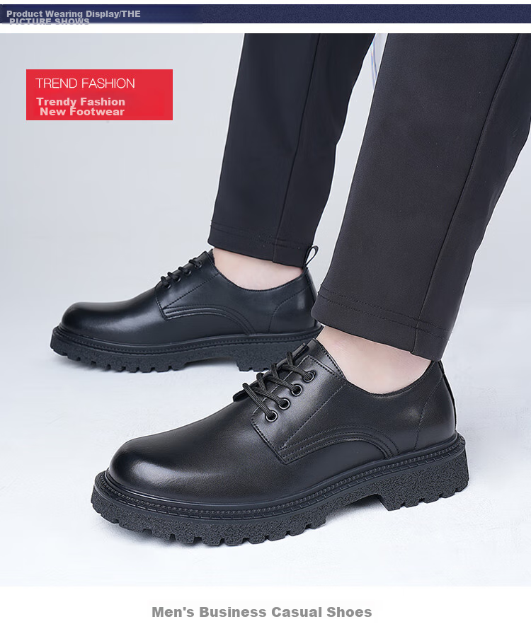 Poitulas Men's Lace-Up Dress Shoes, Business Casual Formal Shoes with Thick Soles, Derby Shoes for Men, Wear-Resistant, 6128 Black, Size 39 11