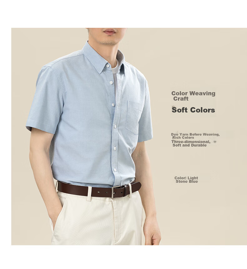 BLACKMONDAY Summer Pure Cotton Oxford Cloth Shirt for Men, Short Sleeve All-Cotton Wrinkle-Free Fashionable Versatile Business Casual Formal Shirt 5