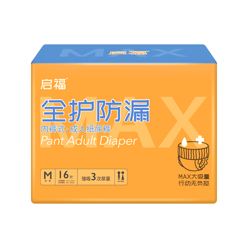 Qifu Full Protection Anti-Leak Adult Pull-Up Diapers, M Size, 16 Pieces, Waist Circumference 40-100cm, Elderly Incontinence Underwear, Paper Diapers