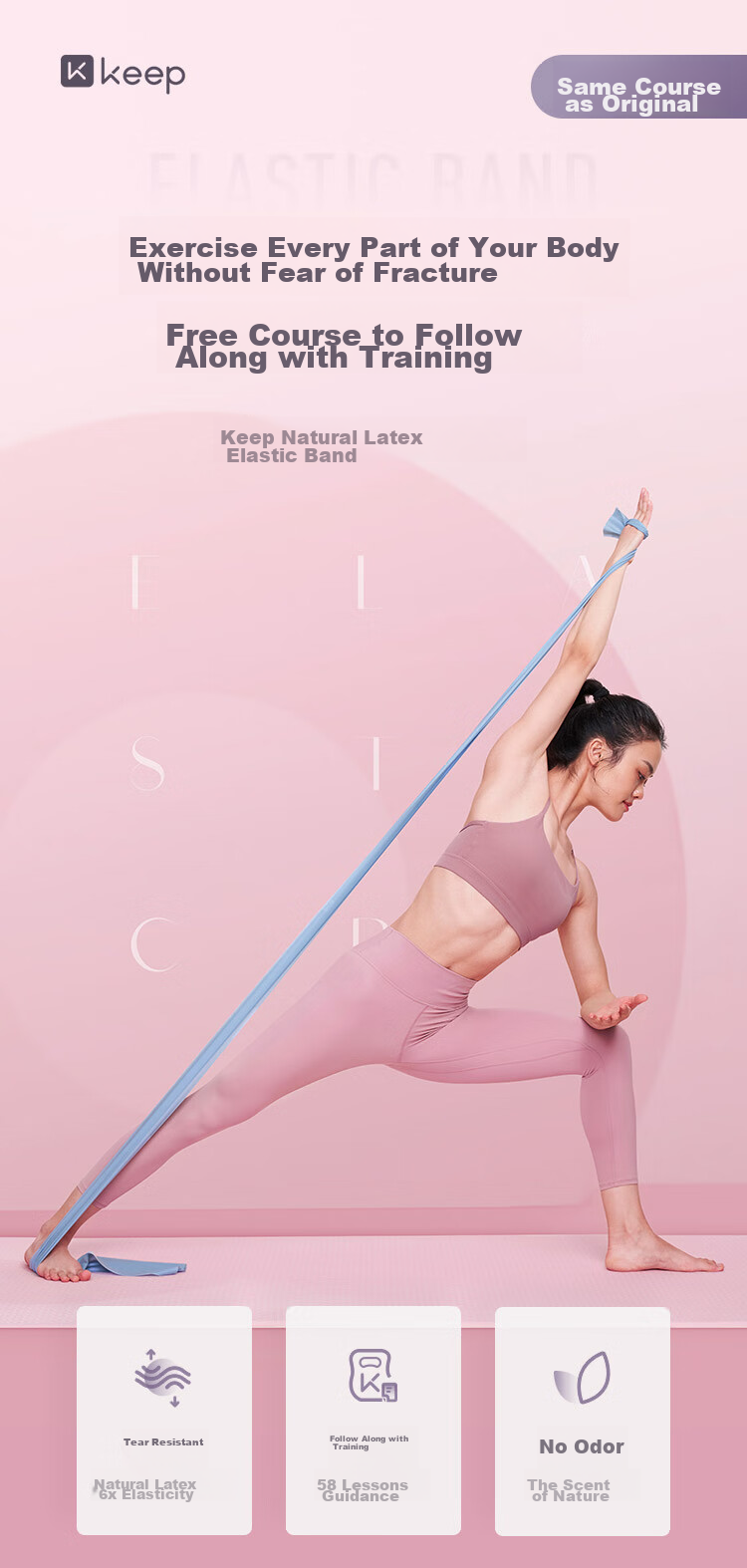 Keep Fitness Resistance Band, Latex Elastic Band for Back Exercises And Yoga, Pilates K-Rox Pink 10 Lbs 2