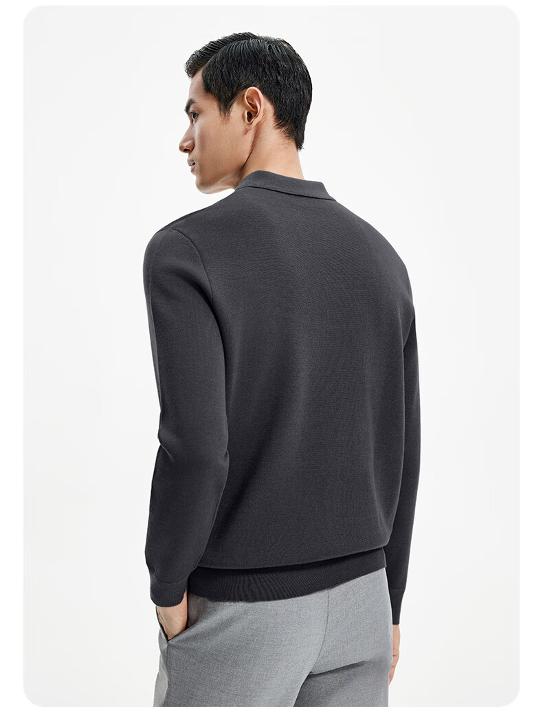 Goldlion Wool Blend Autumn Winter Long Sleeve Knit Sweater Men Solid Color Fashion Textured Pullover Blue Gray XL 17