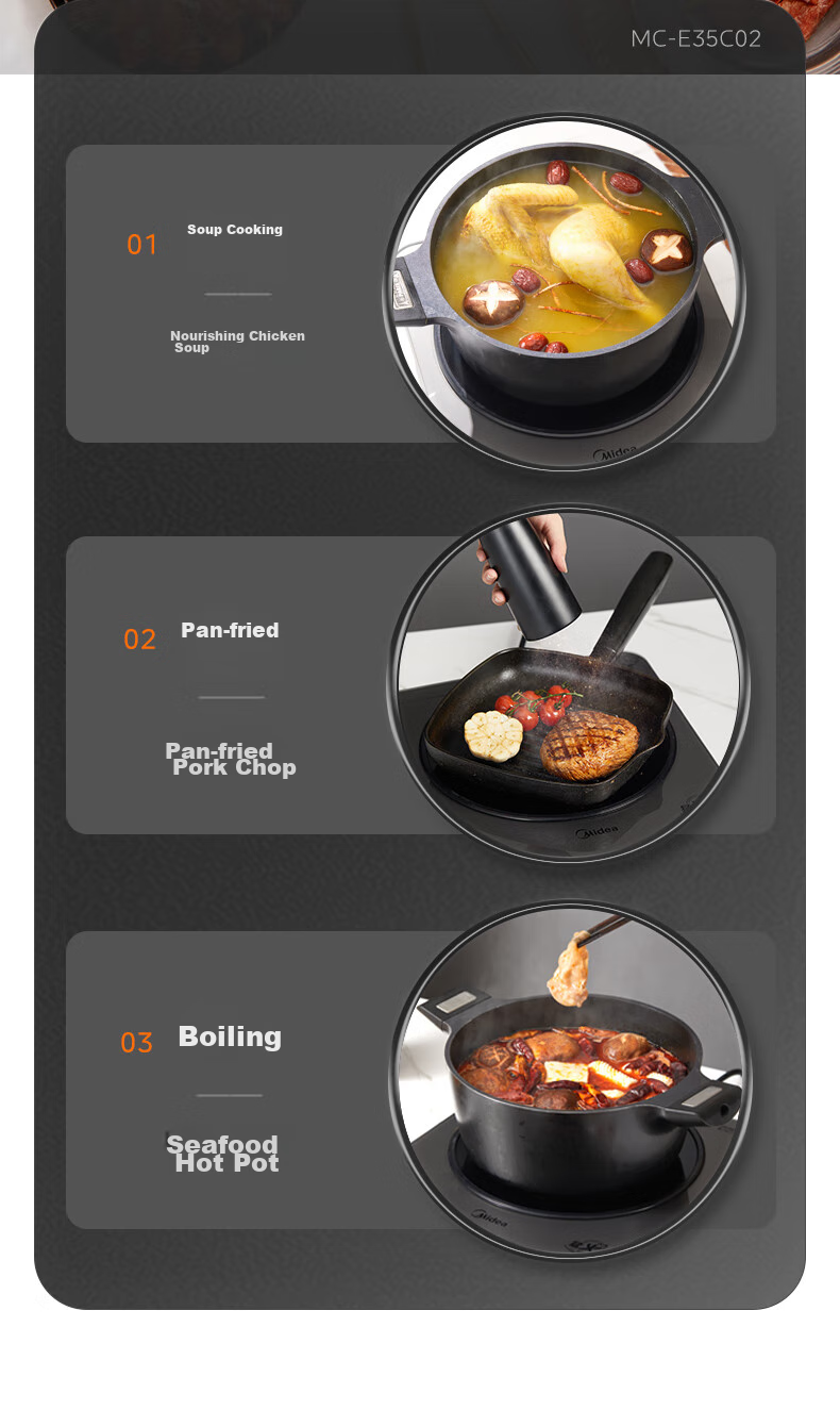 Midea Induction Cooker Ceramic Cooktop Electric Cooker Household High-Power 3500W Electromagnetic Stove Even Heating Integrated Large Panel Cooks Rice Porridge Wear-Resistant Easy-To CL35W7-001 19