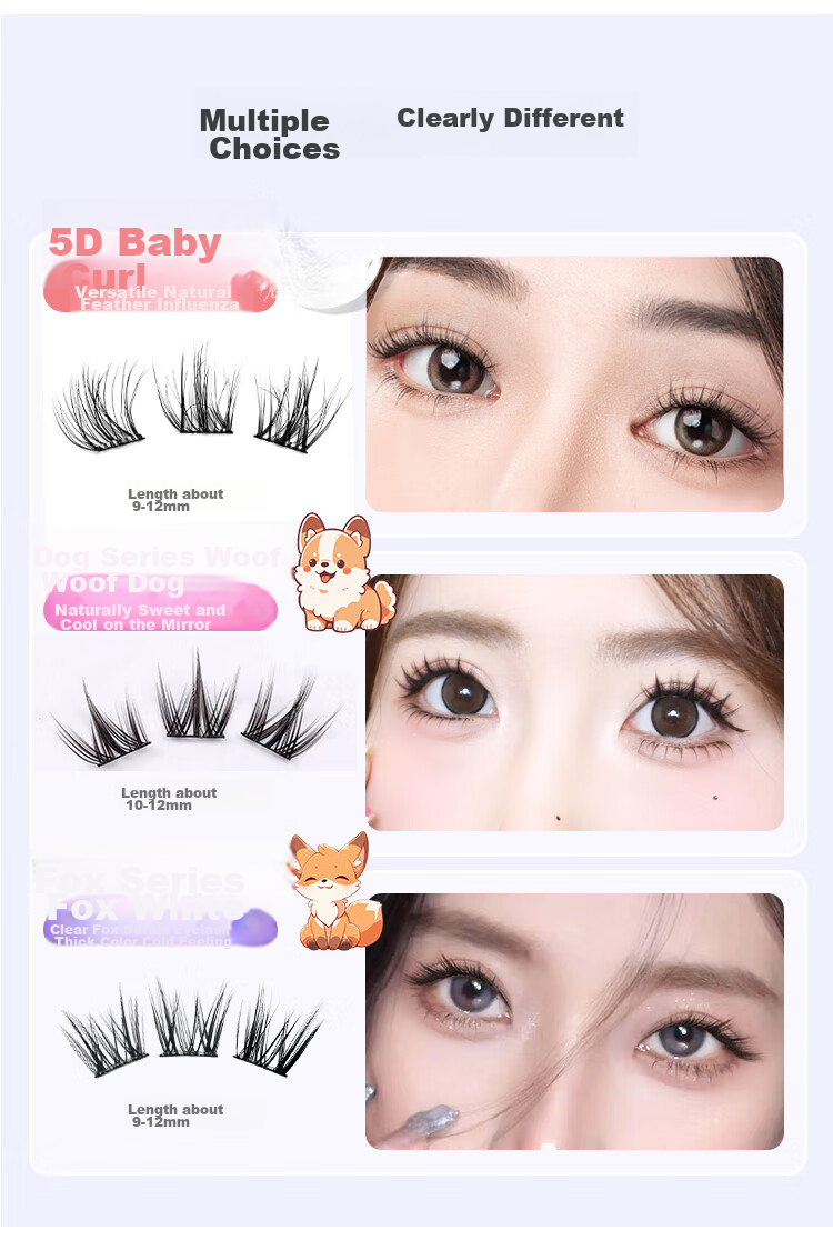 UPLUS Self-Adhesive False Eyelashes, Cat And Dog Style, Round Eyes, Natural Innocent Pure Desire Puppy Eyes, Self-Adhering, Gift-Giving, Self-Operated 3