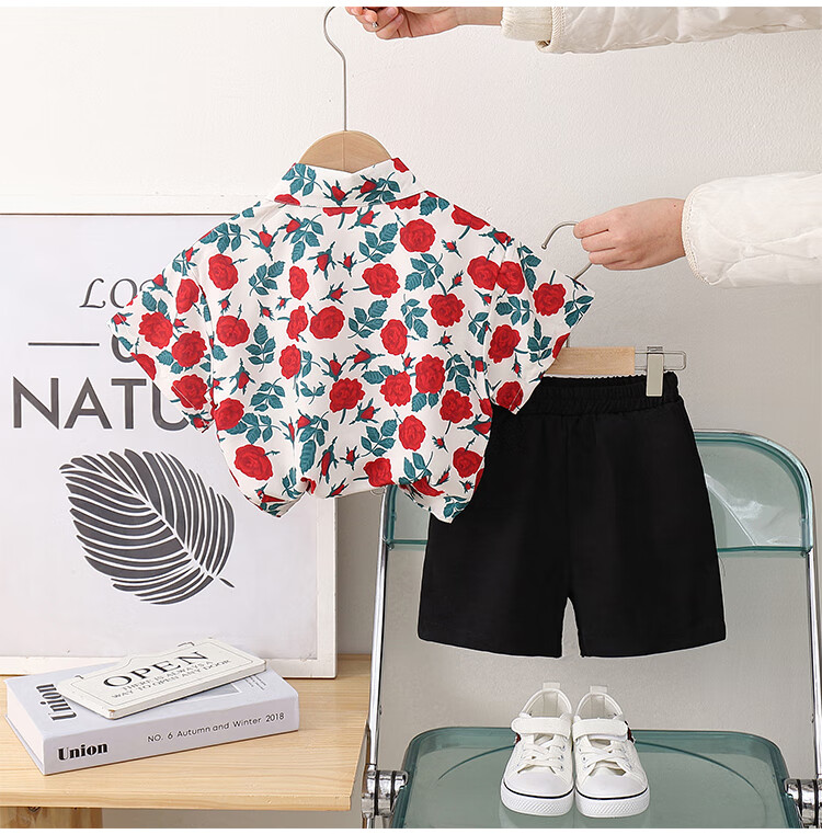 LUOBOBEIBEI Children's Shirt Summer Short-Sleeve Shirt Cool Boy Casual Dress Pants Set, Shirt Two-Piece Set, Size 140 7
