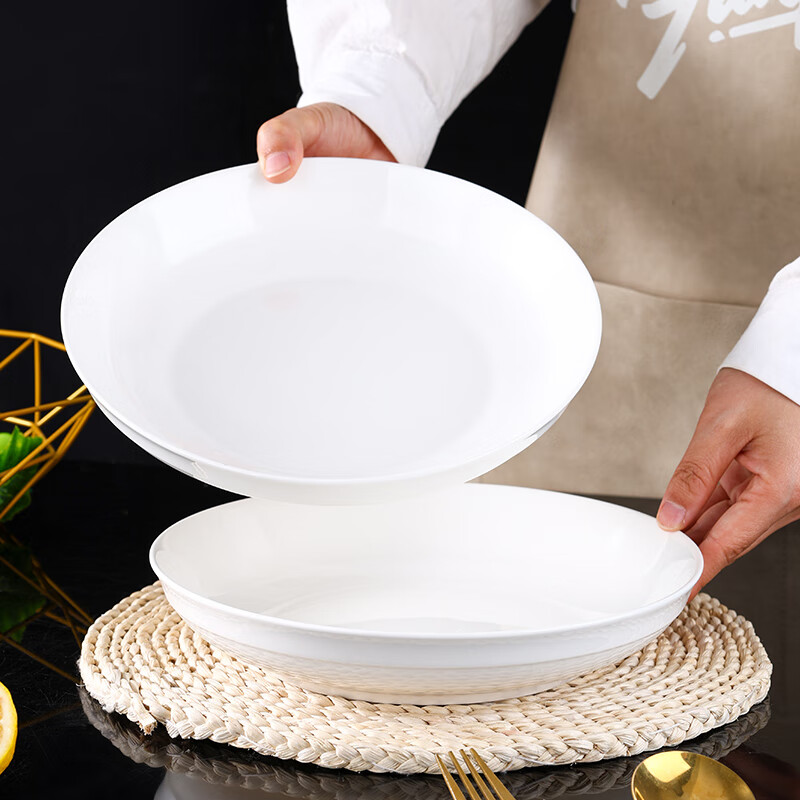 Chuanqi Ceramic Plates, 9 Inches, Set of 2, Chinese White Porcelain Dinnerware, Home Use Plates, Serving Dishes, Soup Plates, Microwave Safe