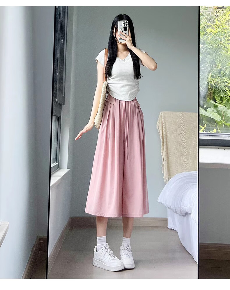 XUEXIMAN Summer Fashion A-Line Skirt Pants for Women, Draping Thin Quick-Dry Loose High-Waist Slimming Lazy Casual Trousers 5