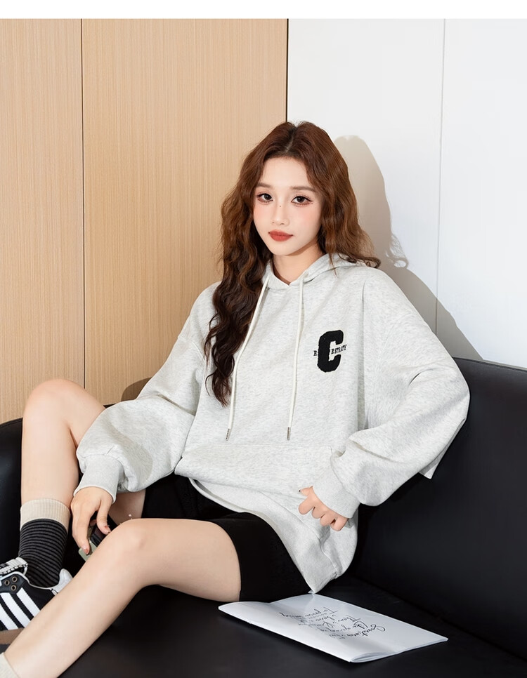 TonLion 2024 Women's Front Towel Embroidered Letter Hoodie Cold Heather Gray Fleece Lined S 9