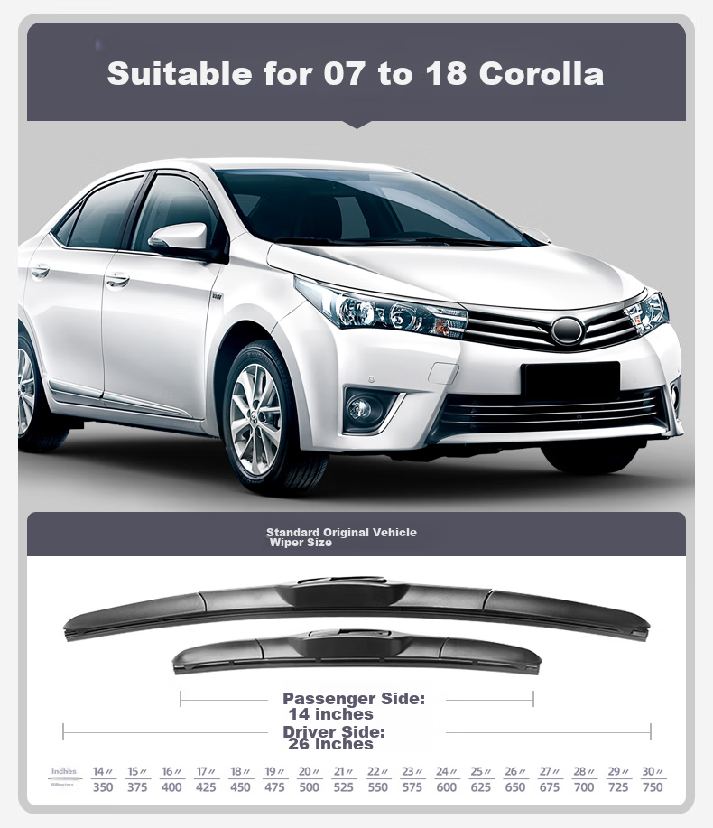 Deyun FAW Toyota Corolla Windshield Wipers for 2009-2018 Models, Hybrid 2016-2018 Models, Hybrid E+ 2018-2020 Models, 2 Pairs 4