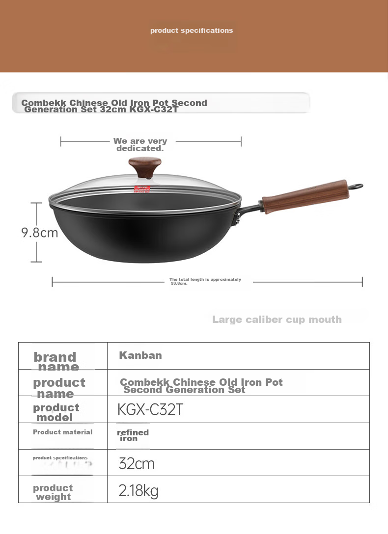 KOBACH Iron Wok without Coating, Large Capacity Stir-Fry Pan for Home Use, 34cm, Compatible with Induction And Gas Stoves 11