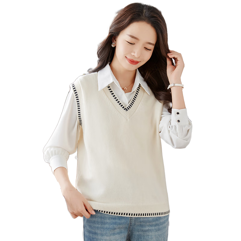 Taxiang Women's V-Neck Sleeveless Knit Vest, Fashionable Slimming Inner Layer Top T13KZ5499