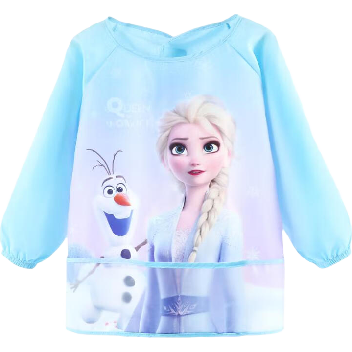 Disney Children's Smock, Girls' Waterproof Apron, Painting Smock, Baby Eating Bib, Food Apron, 7104 Ice Blue, Size M