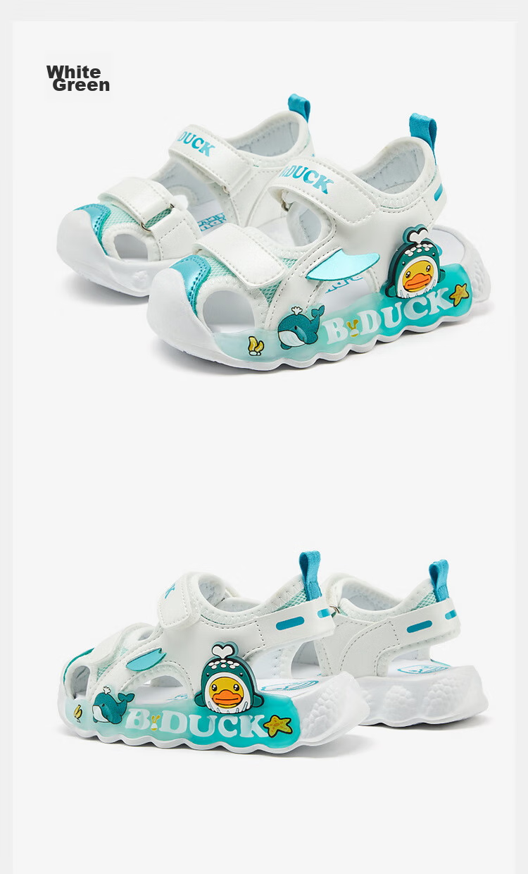 B.Duck Children's Sandals, Cartoon Fashionable Shoes for Boys And Girls, Summer Closed-Toe Beach Sandals, 5006 White And Blue, Size 30 27