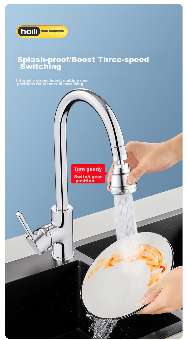 Haili Faucet Extender for Kitchen Sink And Bowl, Three-Level Universal Copper Anti-Splash Head with Aerator, Extended Version Q18 9