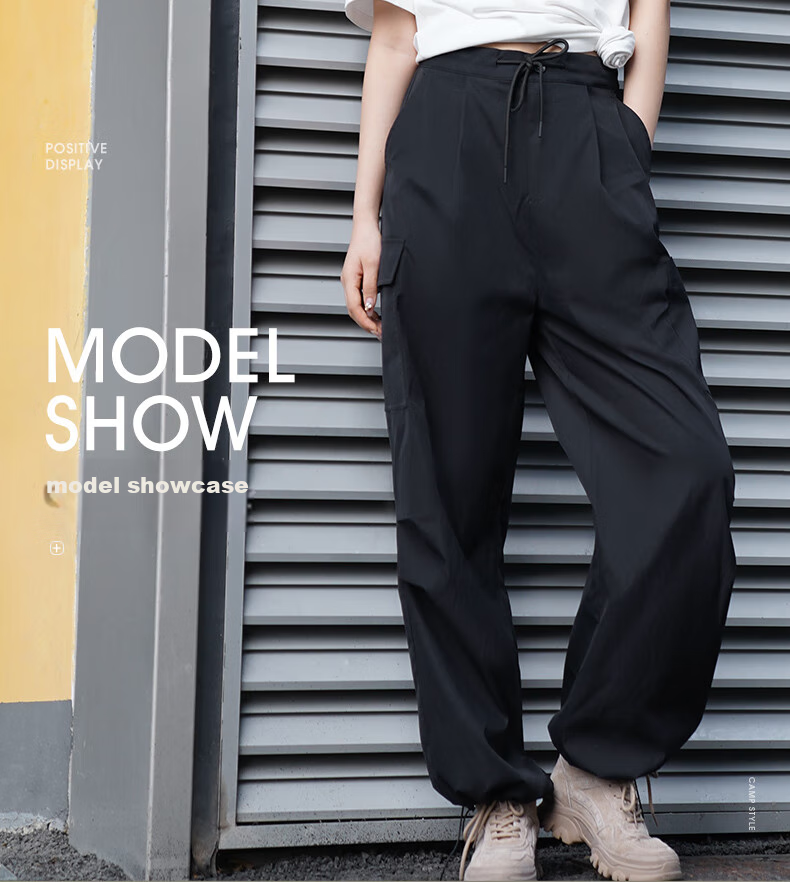 CAMEL Functional Cargo Parachute Pants, Unisex Drawstring Wide-Leg Trousers, 733CAYL6016C, Charcoal Gray, Size S 16