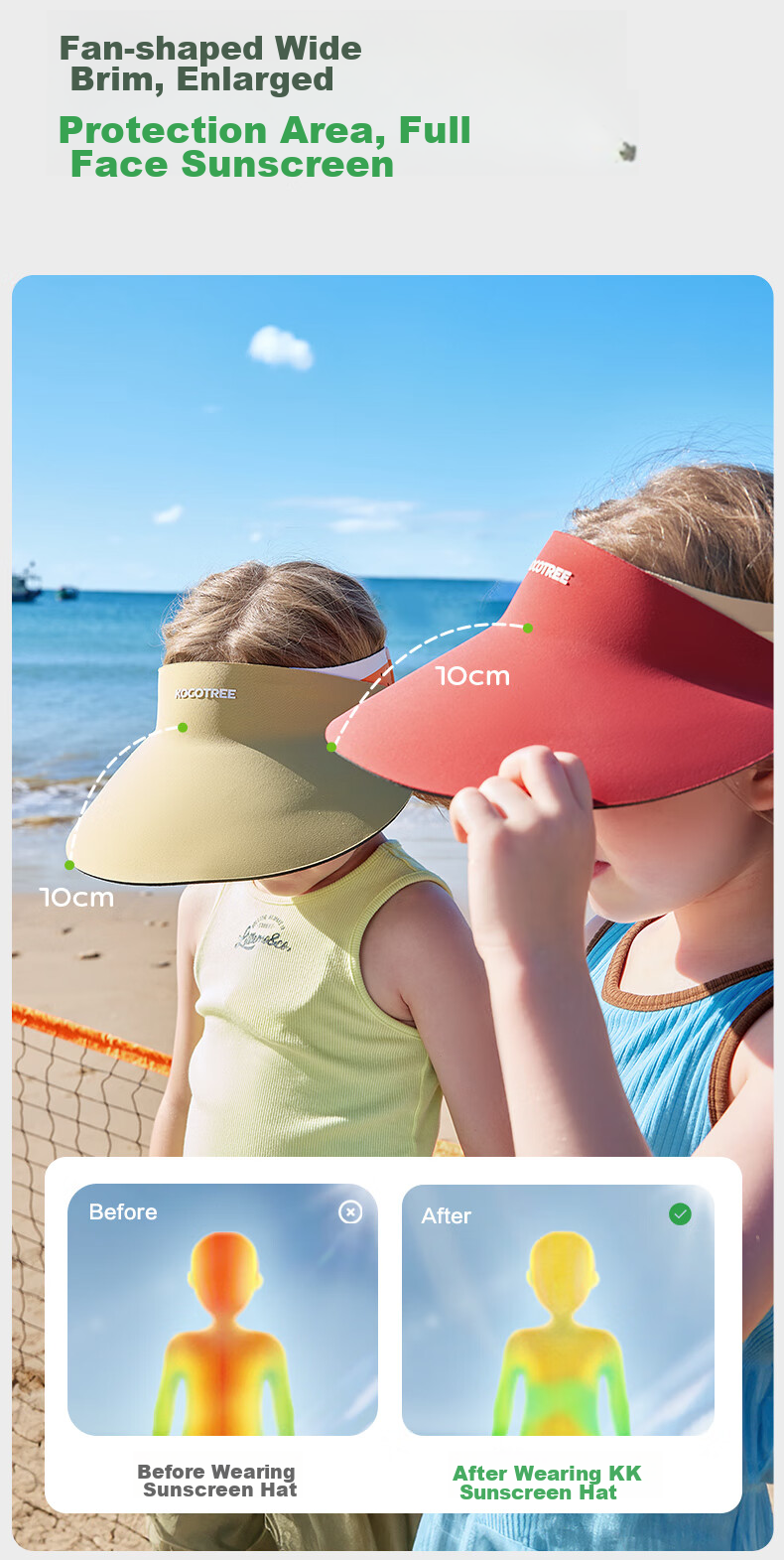 Kocotree Children's Sun Protection Hat, Seamless One-Piece Shaped Sun Hat, Wide-Brimmed Visor Cap, Lightweight Outdoor Sports Hat, Red 15