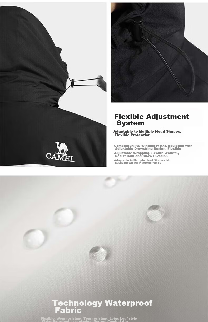 CAMEL Hard Shell Fleece Jacket Three-In Thickened Mountaineering Suit 31150, Deep Night Purple Phantom Black, for Men And Women, XXL 18
