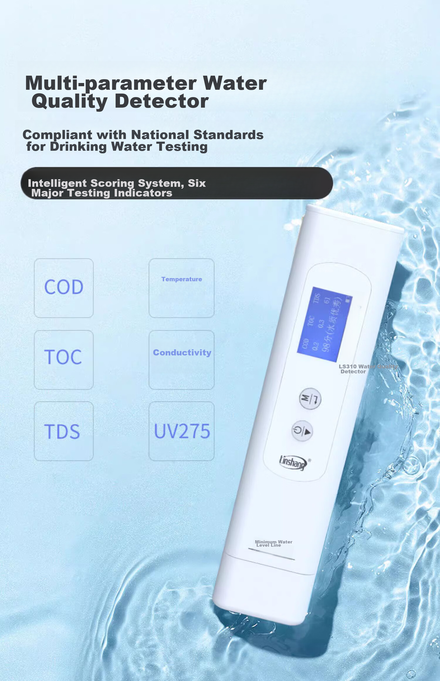 Linshang Multi-Function Water Quality Testing Pen LS310, Drinking Water Conductivity TDS Tester, COD Water Quality Tester, Water Testing Pe 6