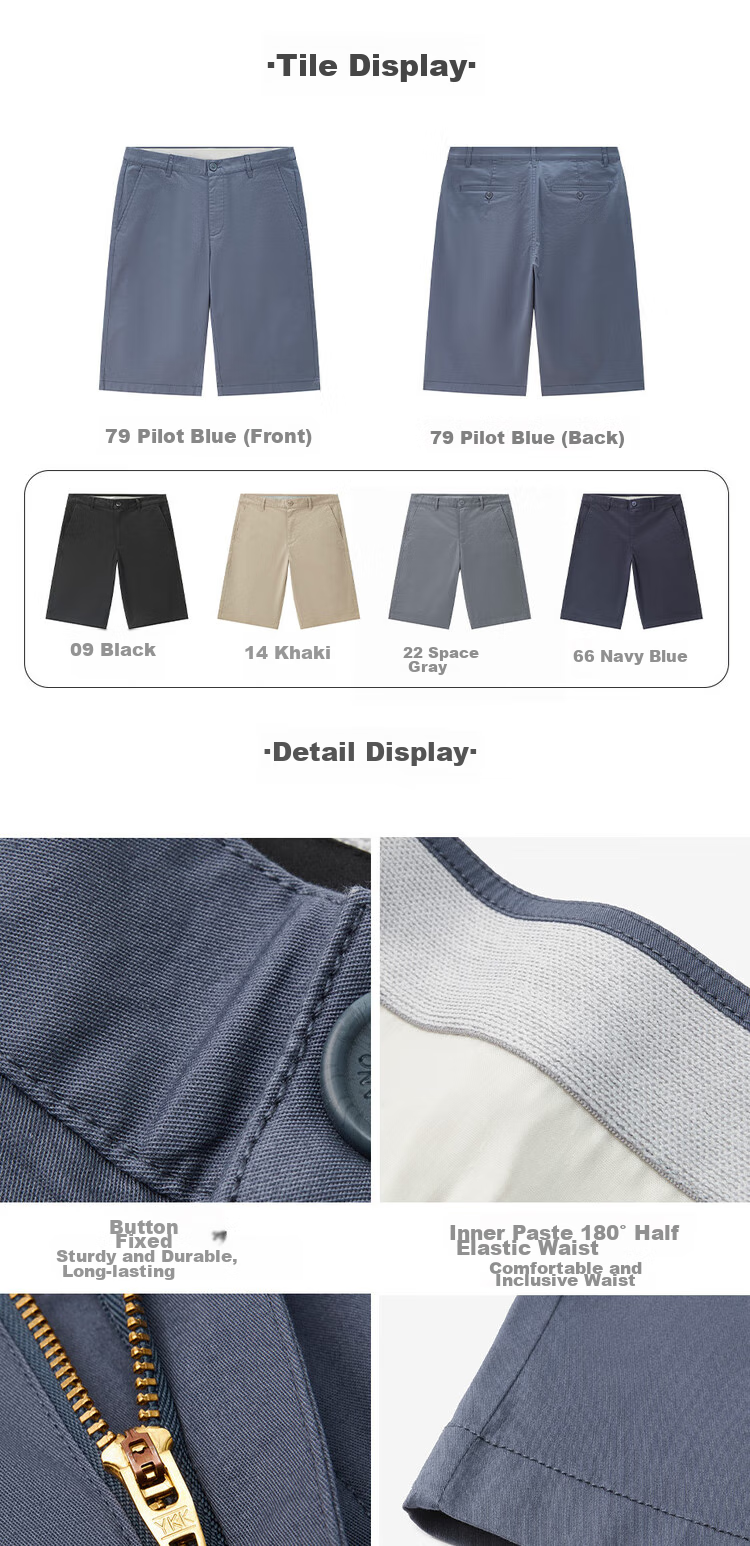 Giordano Casual Shorts for Men, Elastic Lycra Cotton Woven Pants, Mid-Rise Thin Five-Point Shorts for Men, 01104341 17