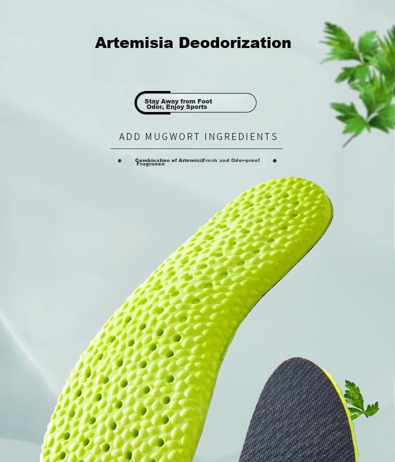 IQGD 2 Pairs Sports Insoles for Men, Soft And Elastic, Mugwort Scent, Odor-Resistant, Breathable, Shock-Absorbing, Military Training 6019, Black And Green, Size 35-36 1