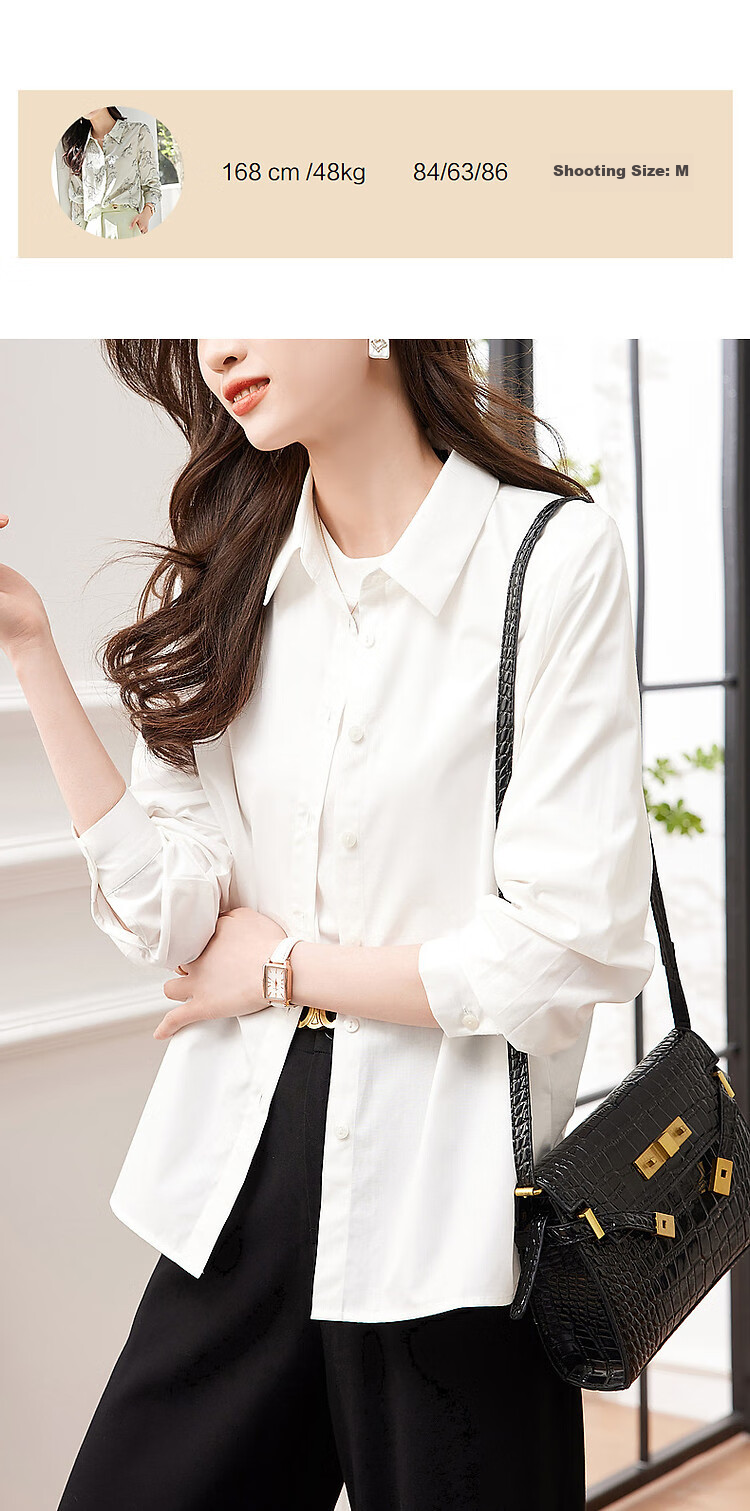 Dme [Career Art Collector] Spring And Autumn Breathable Simple Lapel Shirt, Long-Sleeve Fitted Blouse, Women's Top 11