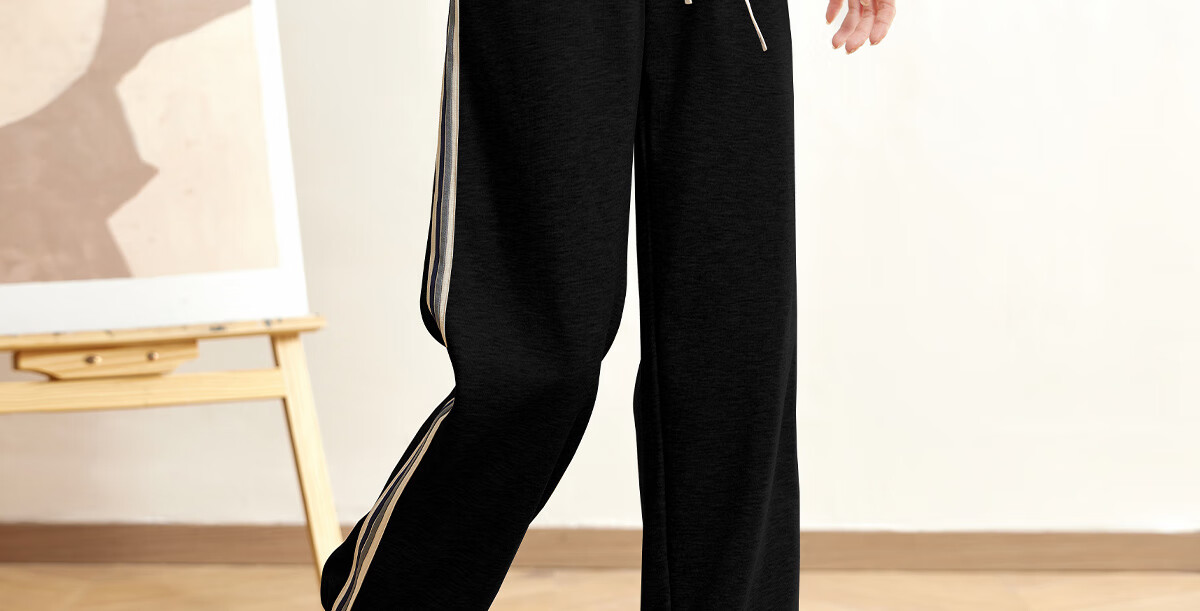 Halo Queen Women's Casual Pants, Spring And Autumn Side Striped Contrasting Color, Drawstring Elastic Waist, Summer Loose-Fitting Sweatpants, New Product H143R1011 39