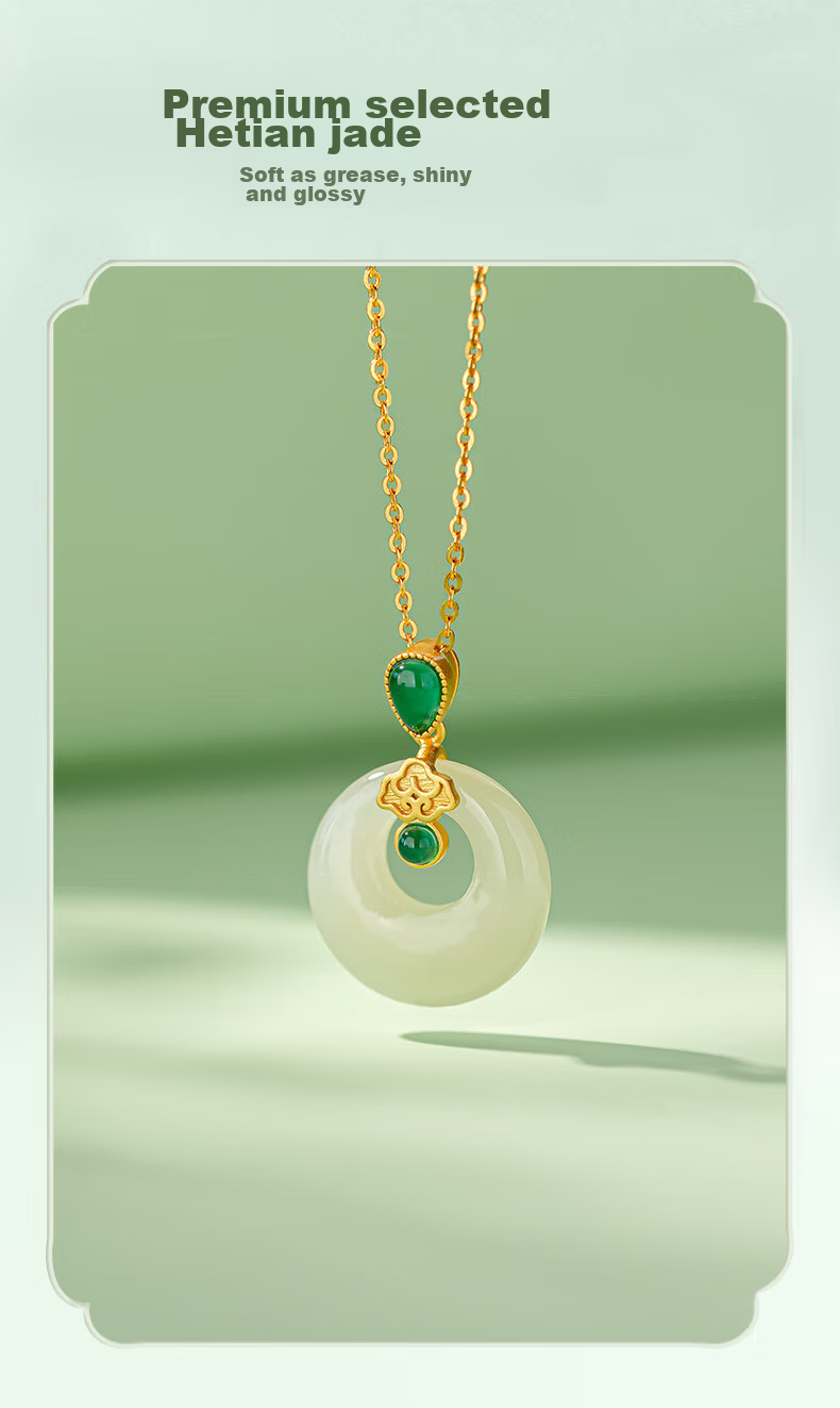 Qlady Hetian Jade Peace Buckle Necklace for Women, 925 Silver Jewelry Jade Pendant, Mother's Birthday Mid-Autumn Festival Gift for Mom 6