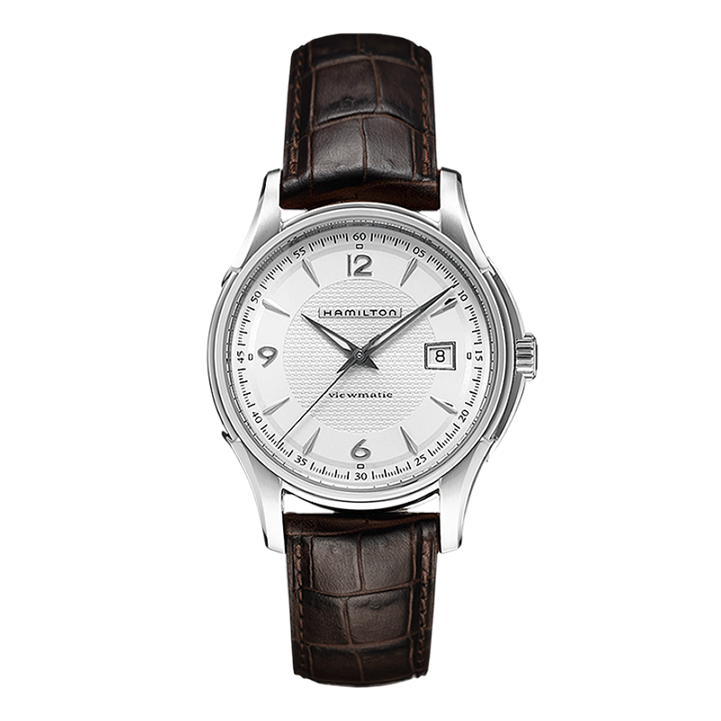 Hamilton Watch, Men's Simple Jazz Viewmatic Fully Automatic Mechanical Watch, 40mm Silver Dial with Leather Strap, Gift for Me