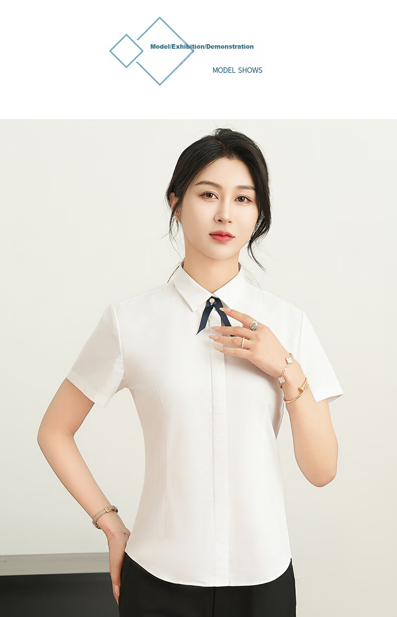 ROMON Cotton Short-Sleeve Shirt for Women, Business Casual Professional Formal Wear, Slim Fit Work Uniform Commuter White Blouse Women's Clothing 8