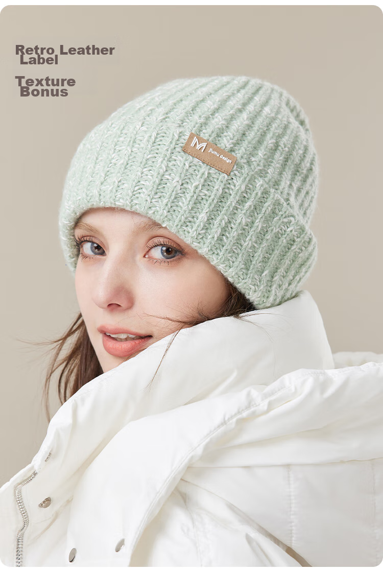 JIUMU Wool Warm Knit Hat, Autumn And Winter Knitted Cap, Cold Hat, Winter Hat, Large Head Circumference Slouchy Hat, Cold-Proof Hat for Women in Winter 7